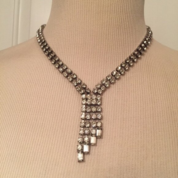NECKLACE CHOKER STATEMENT RHINESTONES SPARKLE VINTAGE - Picture 1 of 6